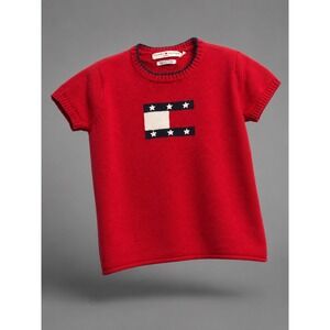 Tommy Hilfiger Jeans Red Star‎ Flag Short Sleeve Knit Sweater Womens Sm Vintage